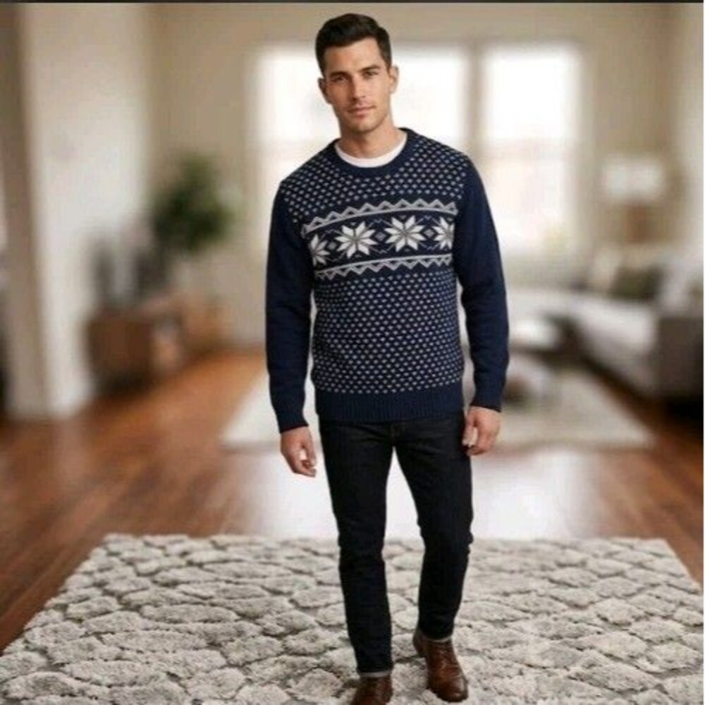 Tricots St. Raphael Sweater Size XL Blue Snowflake 100% Cotton